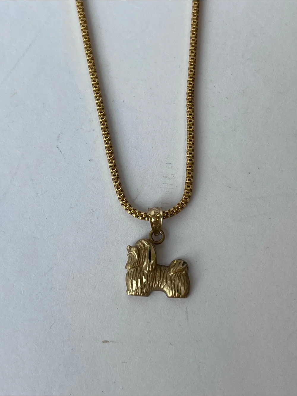 14kt Gold Shih Tzu Puppy Dog Charm on a 14kt Gold Necklace Chain
